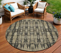 8 Black Taupe And Beige Round Moroccan Washable Indoor Outdoor Area Rug