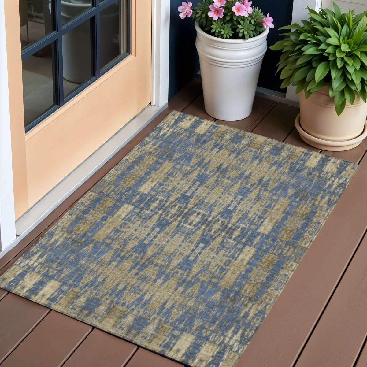 3 X 5 Blue Taupe And Beige Moroccan Washable Indoor Outdoor Area Rug