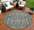 8 Blue Taupe And Beige Round Moroccan Washable Indoor Outdoor Area Rug