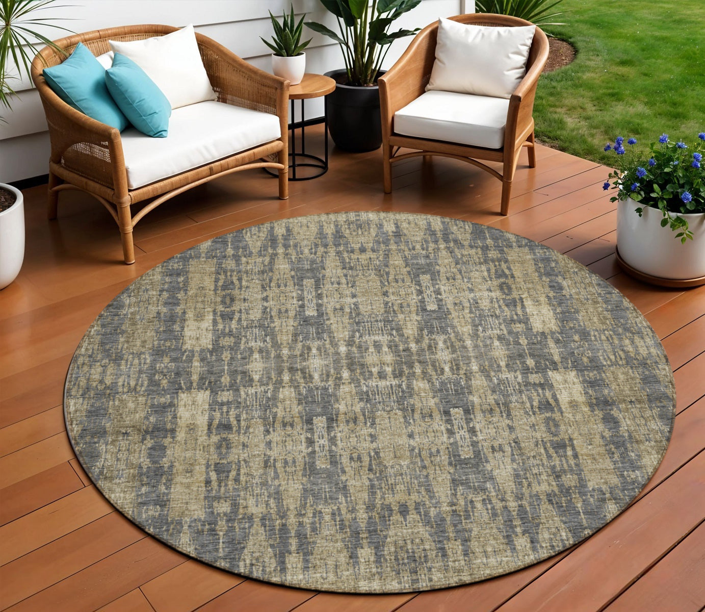 8 Gray Taupe And Beige Round Moroccan Washable Indoor Outdoor Area Rug