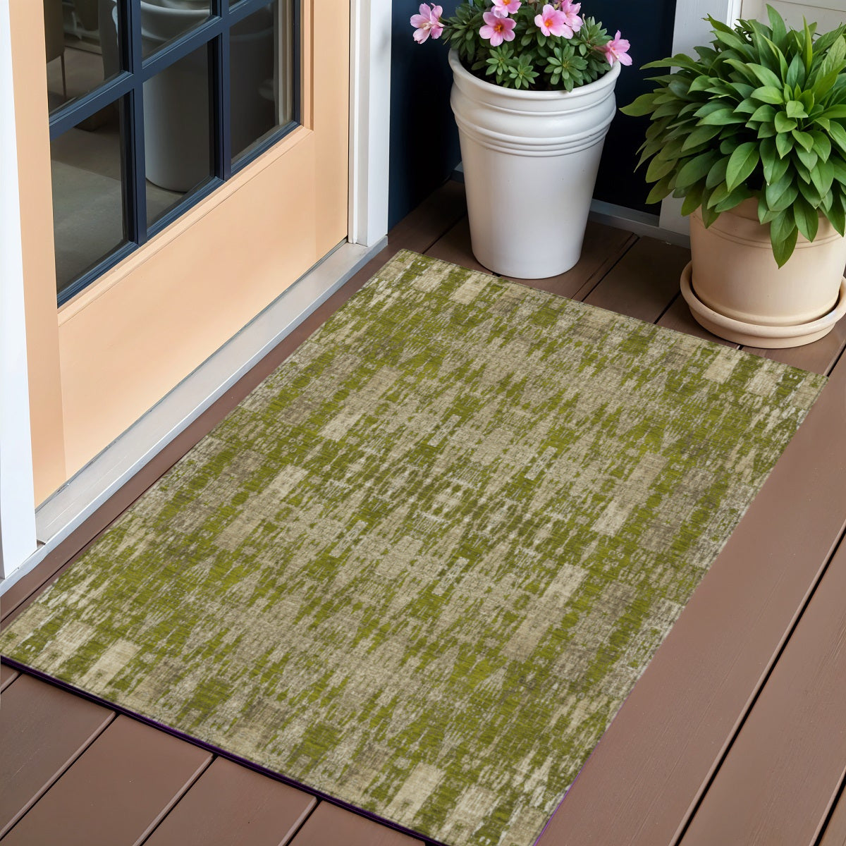 3 X 5 Olive Green Taupe And Beige Moroccan Washable Indoor Outdoor Area Rug