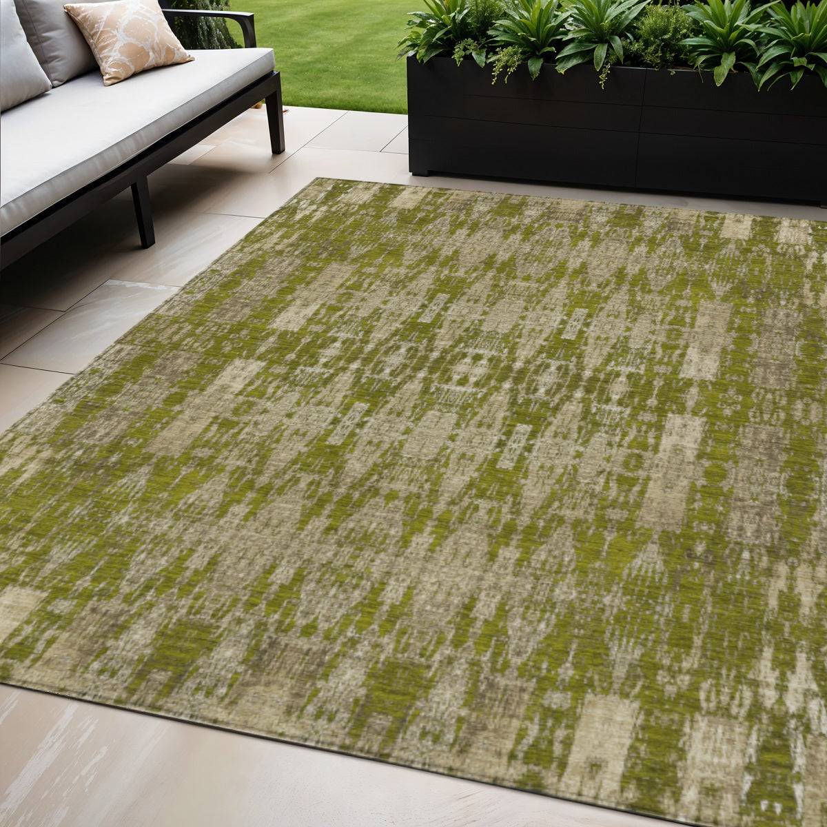 5 X 8 Olive Green Taupe And Beige Moroccan Washable Indoor Outdoor Area Rug