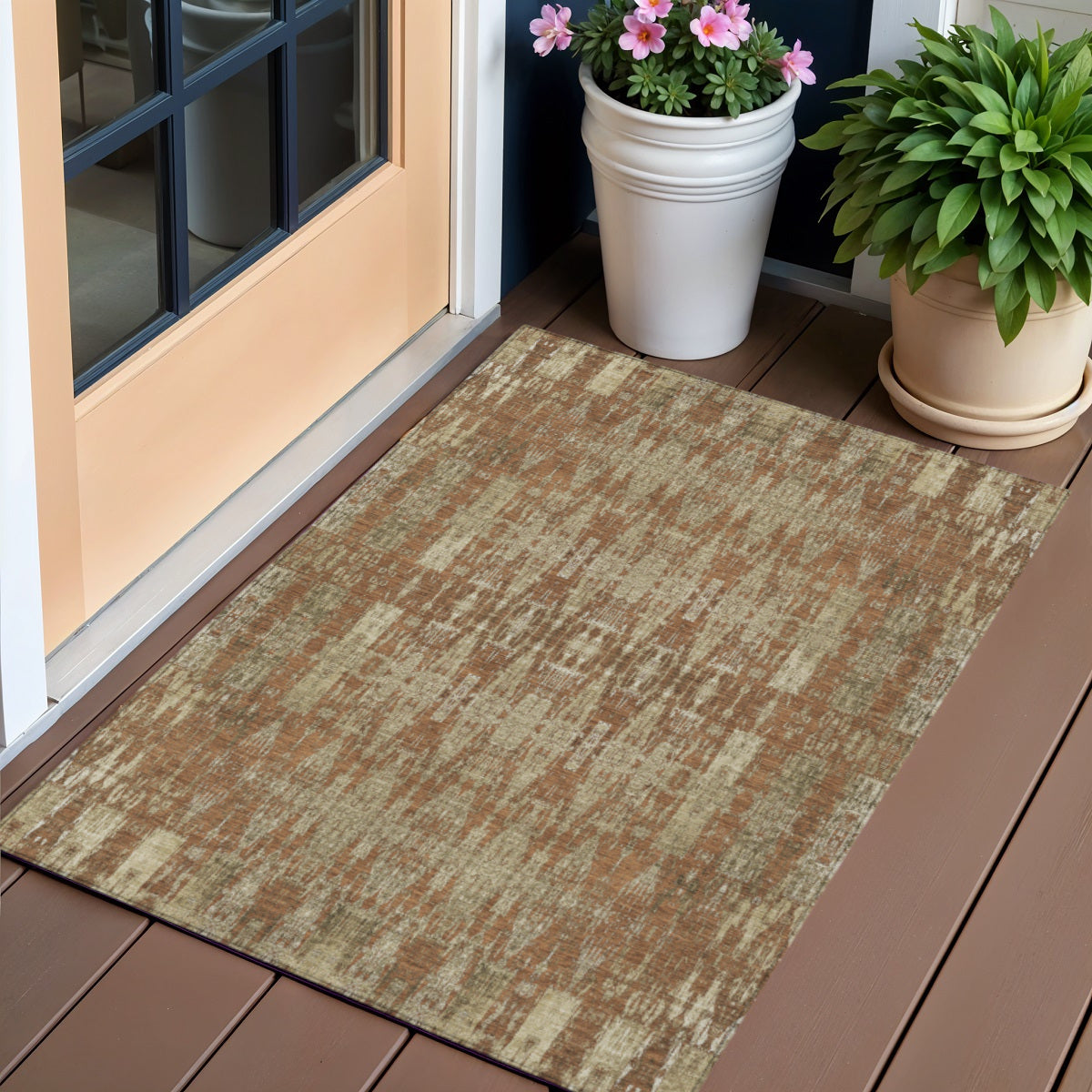 3 X 5 Orange Taupe And Beige Moroccan Washable Indoor Outdoor Area Rug