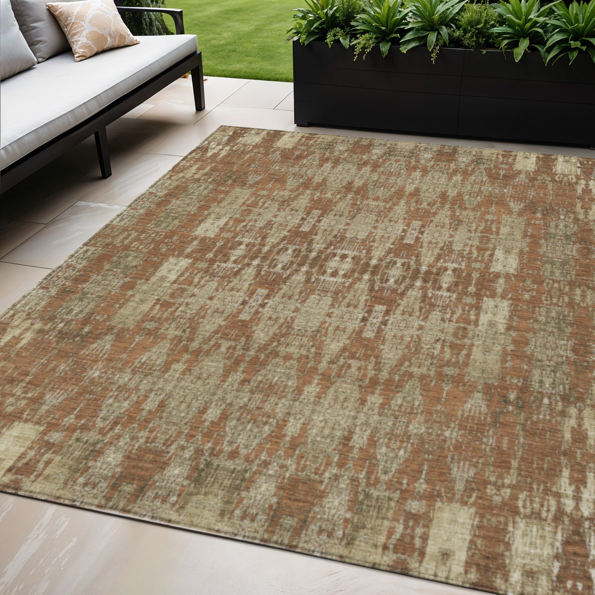 5 X 8 Orange Taupe And Beige Moroccan Washable Indoor Outdoor Area Rug