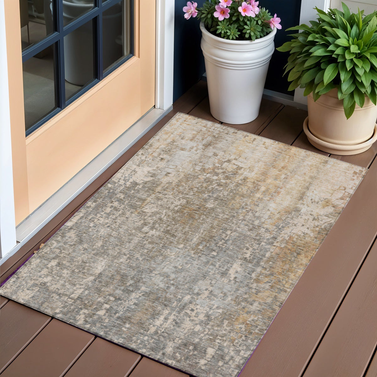 3 X 5 Beige Gray And Taupe Abstract Washable Indoor Outdoor Area Rug