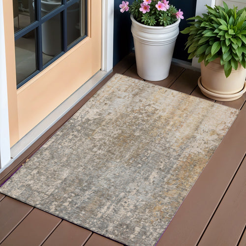 3 X 5 Beige Gray And Taupe Abstract Washable Indoor Outdoor Area Rug