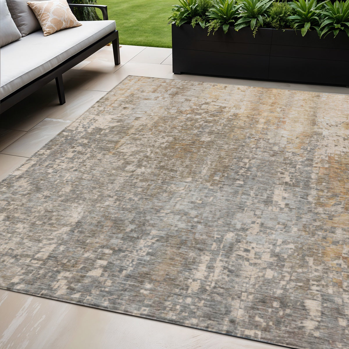 5 X 8 Beige Gray And Taupe Abstract Washable Indoor Outdoor Area Rug