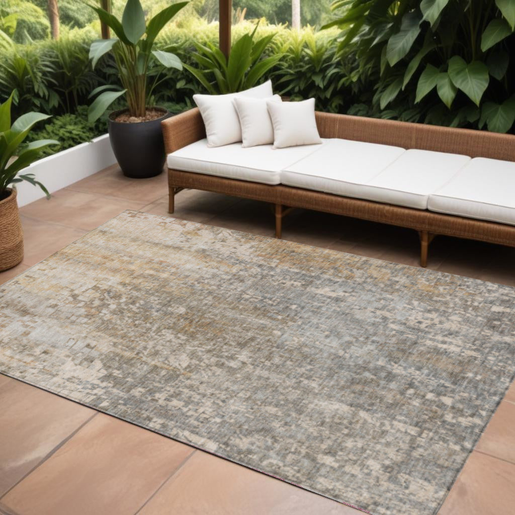 10 X 14 Beige Gray And Taupe Abstract Washable Indoor Outdoor Area Rug