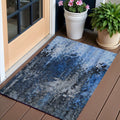 3 X 5 Navy Blue And Denim Blue Abstract Washable Indoor Outdoor Area Rug