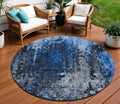 8 Navy Blue And Denim Blue Round Abstract Washable Indoor Outdoor Area Rug