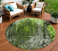 8 Green And Lime Green Round Abstract Washable Indoor Outdoor Area Rug