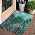 3 X 5 Teal Blue Aqua And Gray Abstract Washable Indoor Outdoor Area Rug