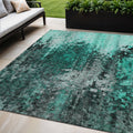 5 X 8 Teal Blue Aqua And Gray Abstract Washable Indoor Outdoor Area Rug