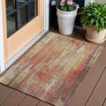 3 X 5 Orange Beige And Taupe Striped Washable Indoor Outdoor Area Rug