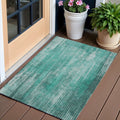 3 X 5 Teal Blue Aqua And Gray Striped Washable Indoor Outdoor Area Rug