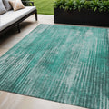 5 X 8 Teal Blue Aqua And Gray Striped Washable Indoor Outdoor Area Rug