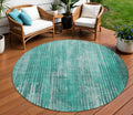 8 Teal Blue Aqua And Gray Round Striped Washable Indoor Outdoor Area Rug