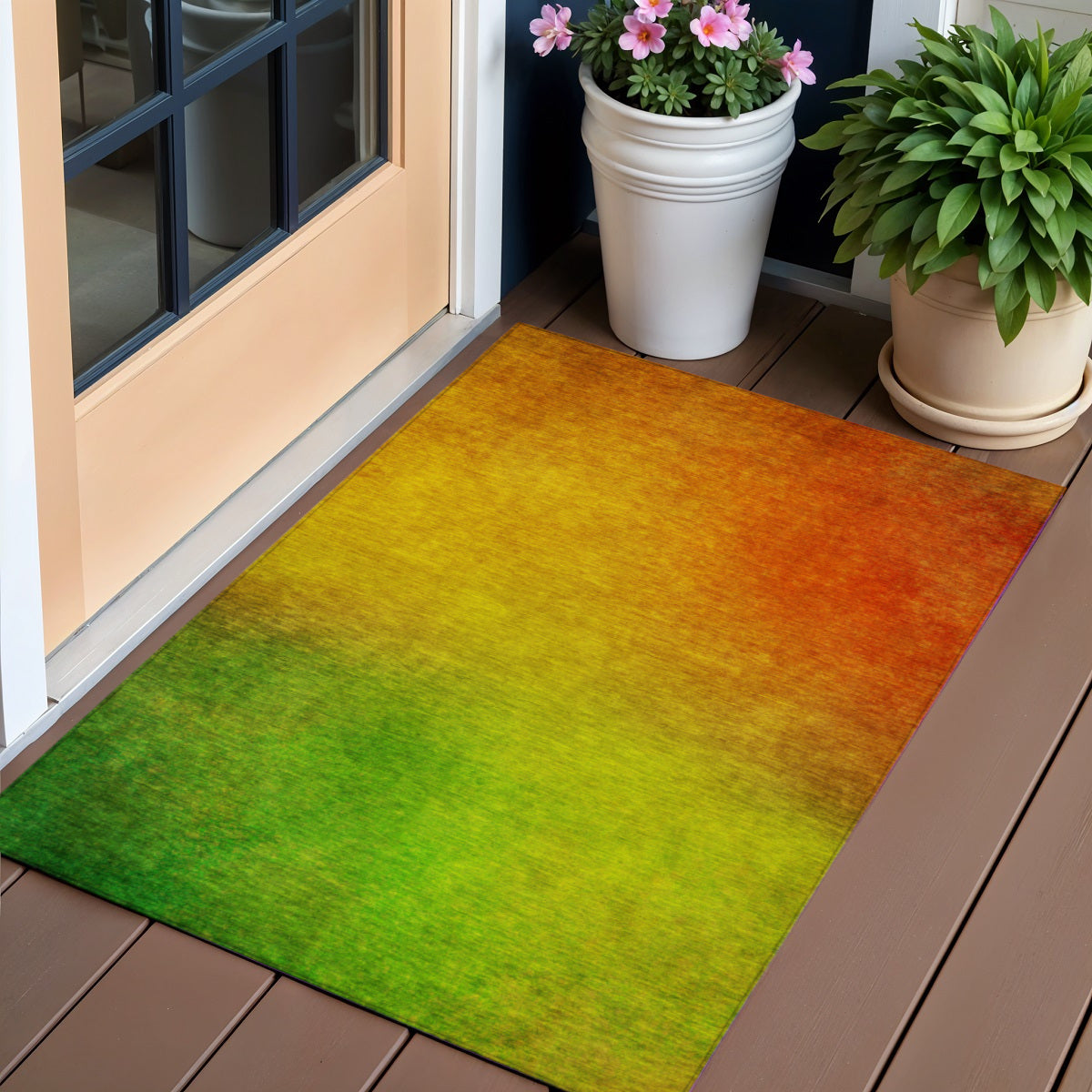 3 X 5 Terra Cotta Gold And Green Ombre Washable Indoor Outdoor Area Rug
