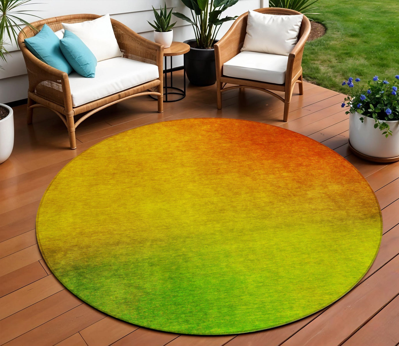 8 Terra Cotta Gold And Green Round Ombre Washable Indoor Outdoor Area Rug
