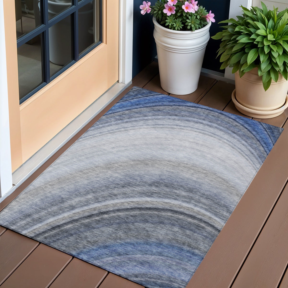 3 X 5 Denim Blue And Navy Blue Abstract Washable Indoor Outdoor Area Rug