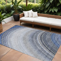 9 X 12 Denim Blue And Navy Blue Abstract Washable Indoor Outdoor Area Rug