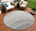 8 Gray Silver And Beige Round Abstract Washable Indoor Outdoor Area Rug