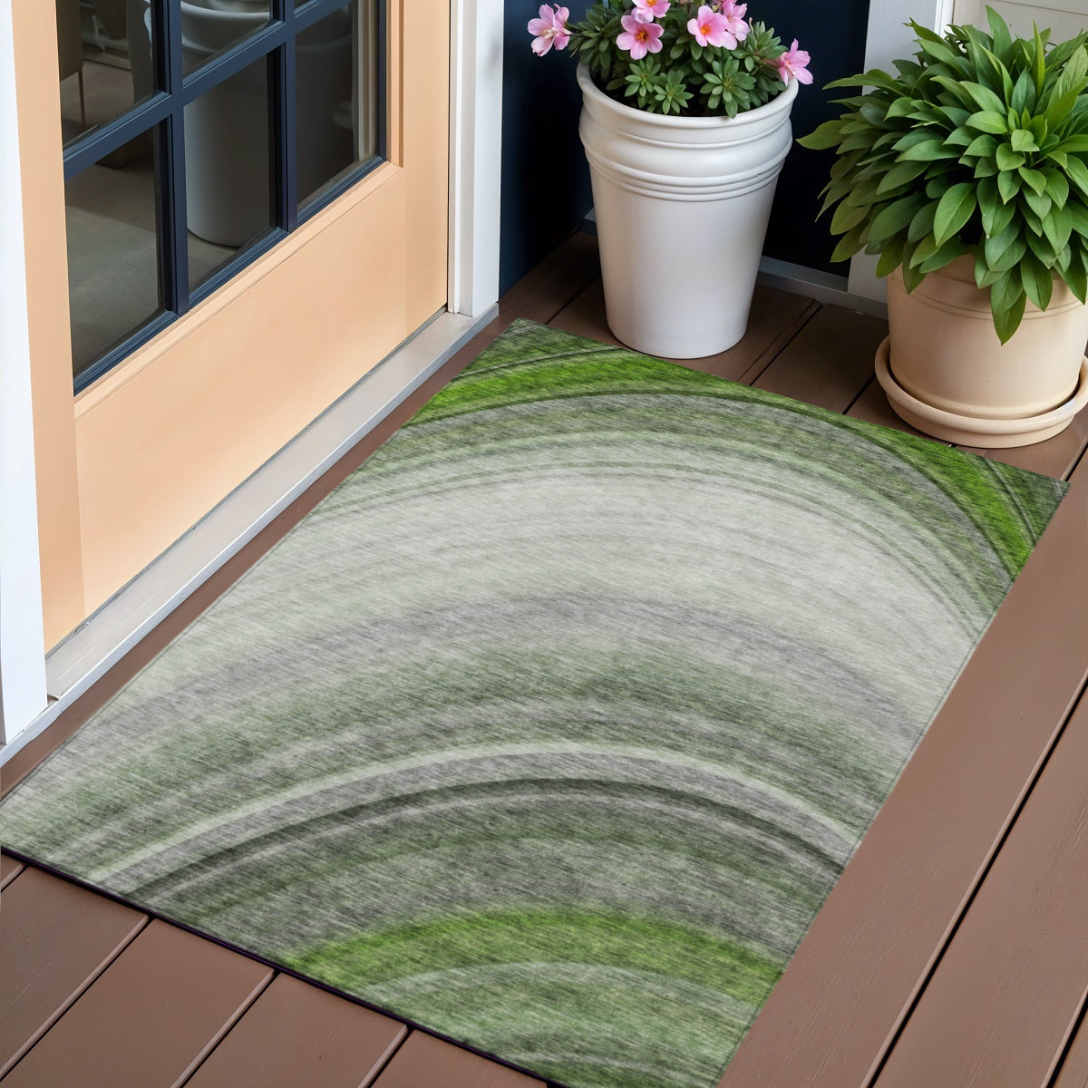 3 X 5 Green And Artichoke Green Abstract Washable Indoor Outdoor Area Rug