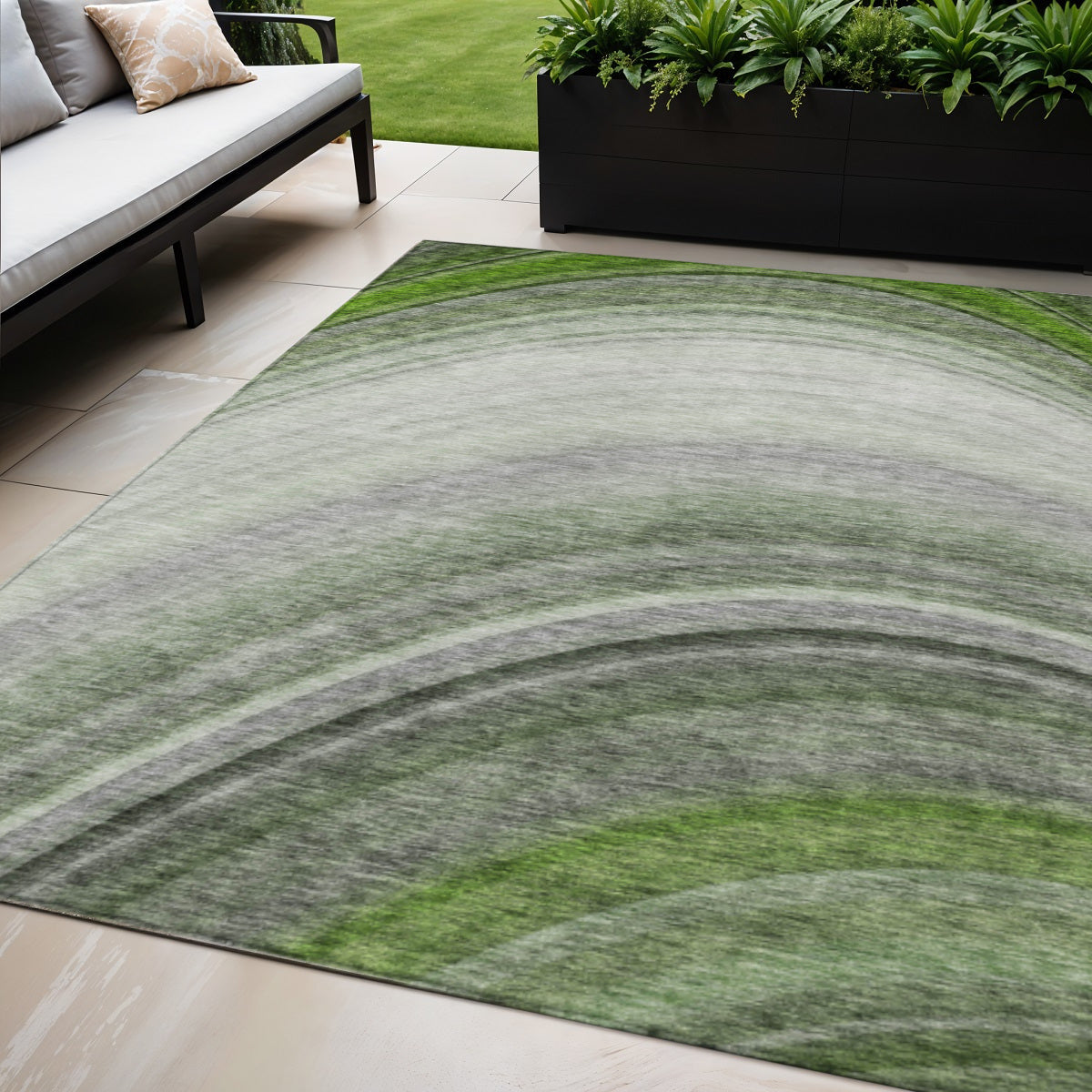 5 X 8 Green And Artichoke Green Abstract Washable Indoor Outdoor Area Rug