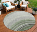 8 Green And Artichoke Green Round Abstract Washable Indoor Outdoor Area Rug