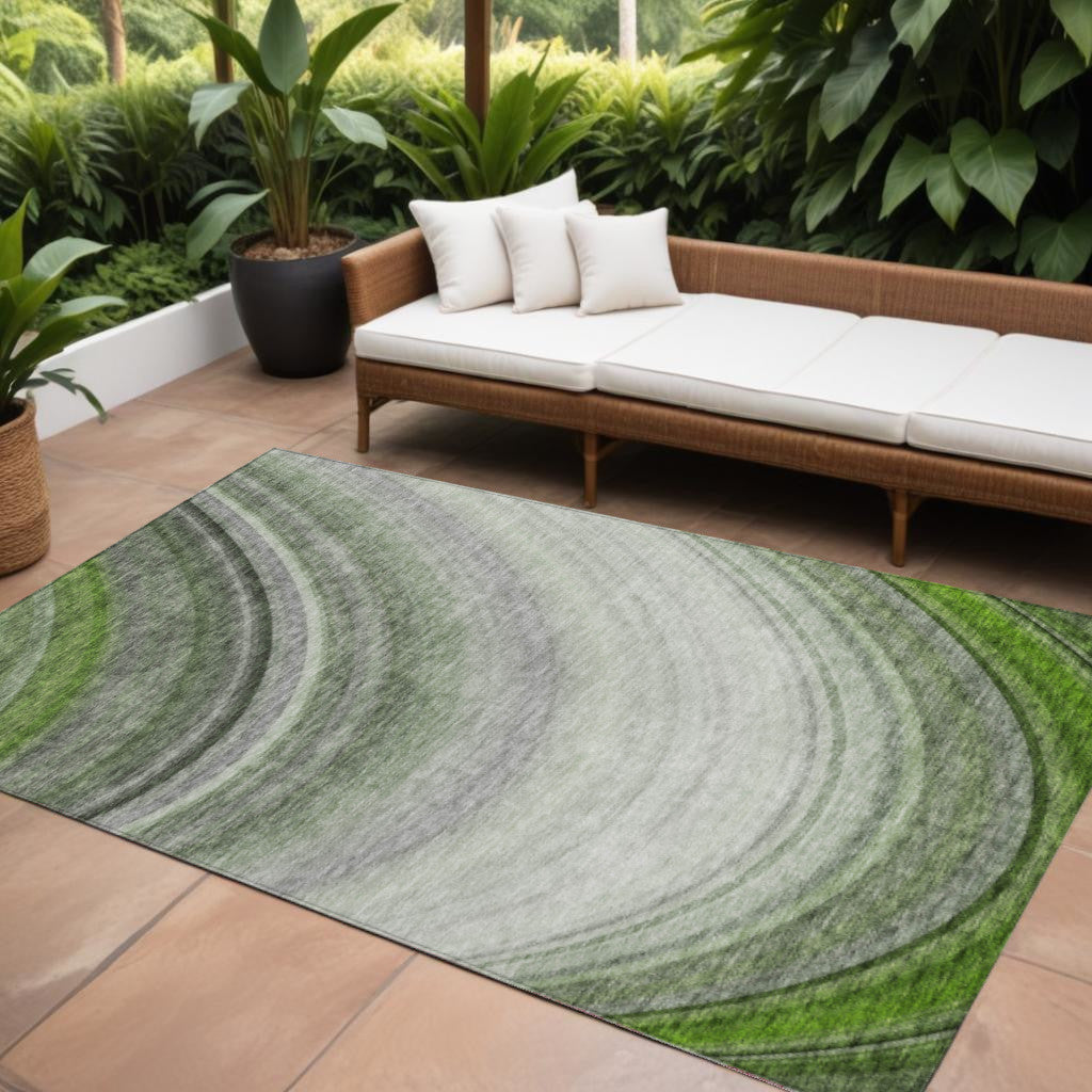 8 X 10 Green And Artichoke Green Abstract Washable Indoor Outdoor Area Rug