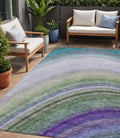 5 X 8 Teal Blue Artichoke Green And Green Abstract Washable Indoor Outdoor Area Rug