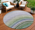 8 Teal Blue Artichoke Green And Green Round Abstract Washable Indoor Outdoor Area Rug