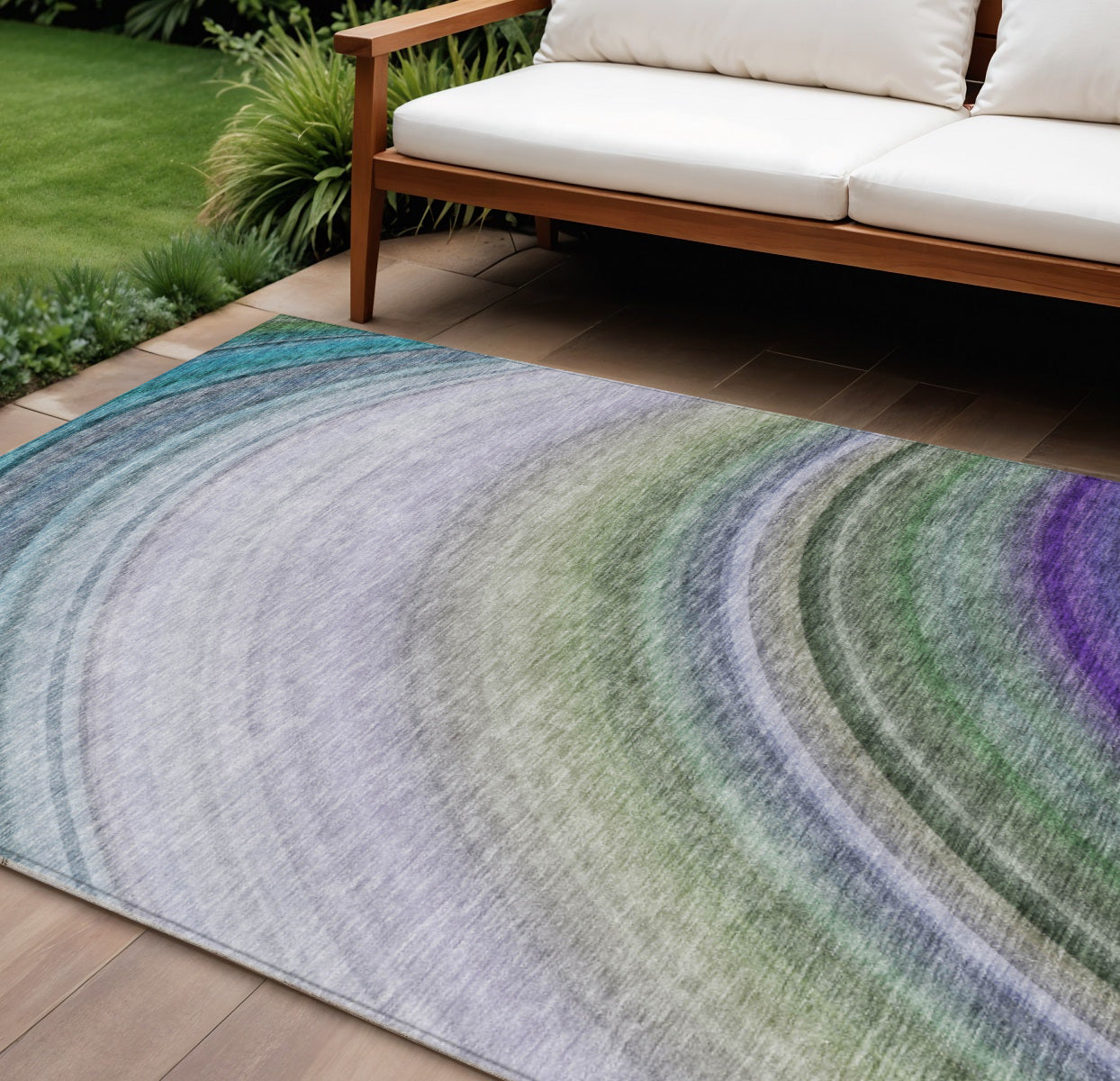 8 X 10 Teal Blue Artichoke Green And Green Abstract Washable Indoor Outdoor Area Rug
