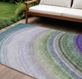 9 X 12 Teal Blue Artichoke Green And Green Abstract Washable Indoor Outdoor Area Rug