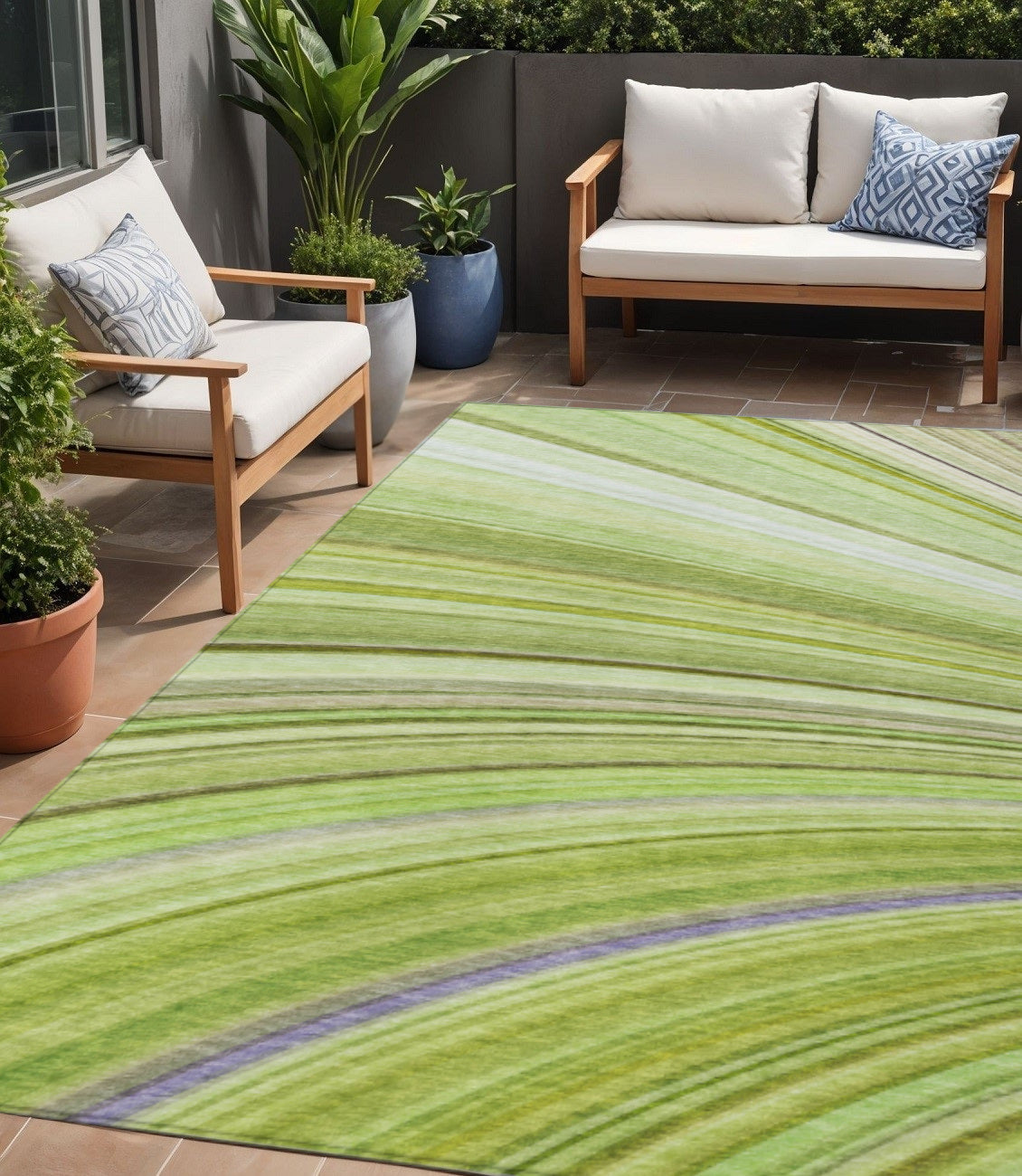 5 X 8 Artichoke Green And Olive Green Abstract Washable Indoor Outdoor Area Rug