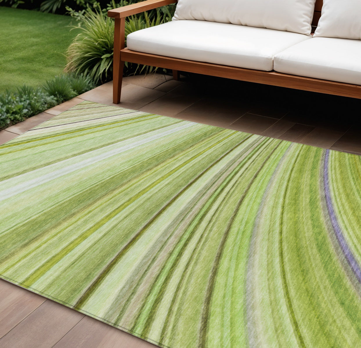 8 X 10 Artichoke Green And Olive Green Abstract Washable Indoor Outdoor Area Rug