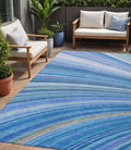 5 X 8 Denim Blue And Sky Blue Abstract Washable Indoor Outdoor Area Rug