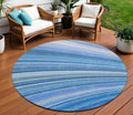 8 Denim Blue And Sky Blue Round Abstract Washable Indoor Outdoor Area Rug