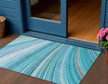 3 X 5 Teal Blue Aqua And Blue Abstract Washable Indoor Outdoor Area Rug