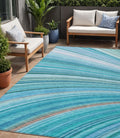 5 X 8 Teal Blue Aqua And Blue Abstract Washable Indoor Outdoor Area Rug