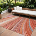 8 X 10 Terra Cotta Salmon And Orange Striped Washable Indoor Outdoor Area Rug