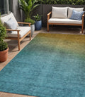 5 X 8 Brown Blue And Taupe Ombre Washable Indoor Outdoor Area Rug