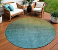 8 Brown Blue And Taupe Round Ombre Washable Indoor Outdoor Area Rug