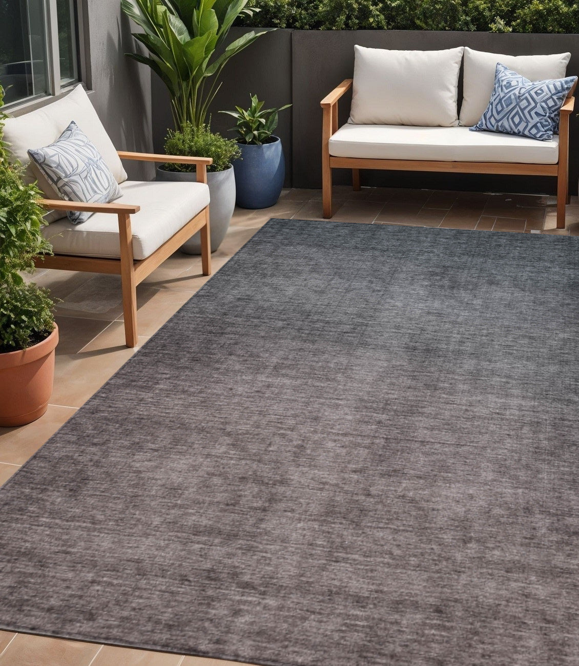 5 X 8 Gray Charcoal And Brown Ombre Washable Indoor Outdoor Area Rug