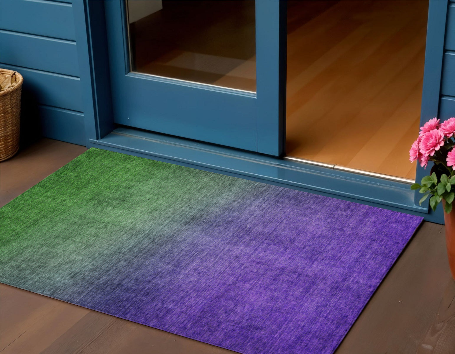 3 X 5 Green Purple And Charcoal Ombre Washable Indoor Outdoor Area Rug