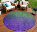 8 Green Purple And Charcoal Round Ombre Washable Indoor Outdoor Area Rug