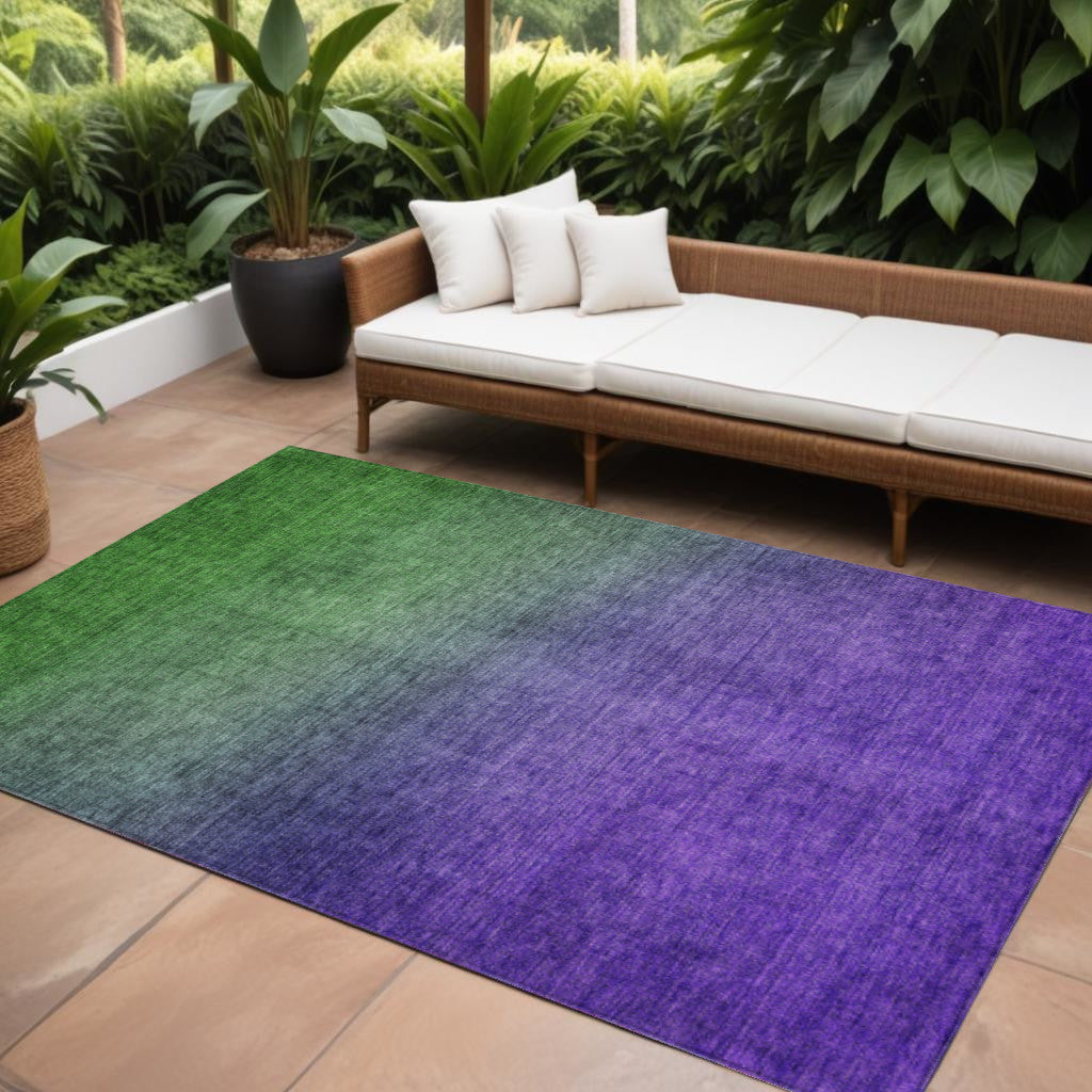9 X 12 Green Purple And Charcoal Ombre Washable Indoor Outdoor Area Rug