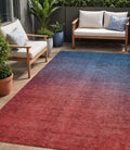 5 X 8 Navy Blue Red And Eggplant Ombre Washable Indoor Outdoor Area Rug