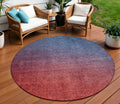 8 Navy Blue Red And Eggplant Round Ombre Washable Indoor Outdoor Area Rug