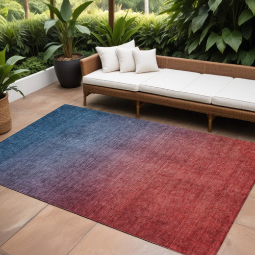 10 X 14 Navy Blue Red And Eggplant Ombre Washable Indoor Outdoor Area Rug